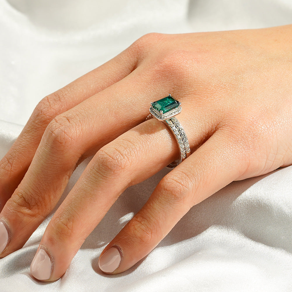 2 CT. Lab Grown Emerald Ring Bridal Set In Sterling Silver