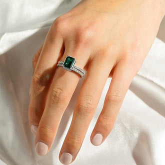 2 CT. Lab Grown Emerald Ring Bridal Set In Sterling Silver - MSBLUE Jewelry