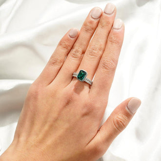 2 CT. Lab Grown Emerald Ring Bridal Set In Sterling Silver - MSBLUE Jewelry