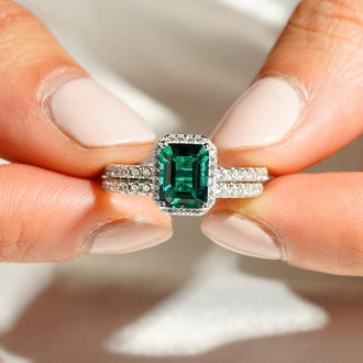 2 CT. Lab Grown Emerald Ring Bridal Set In Sterling Silver - MSBLUE Jewelry