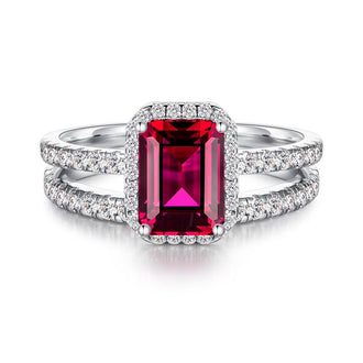 2 CT. Emerald Cut Lab Grown Ruby Ring Bridal Set In Sterling Silver - MSBLUE Jewelry