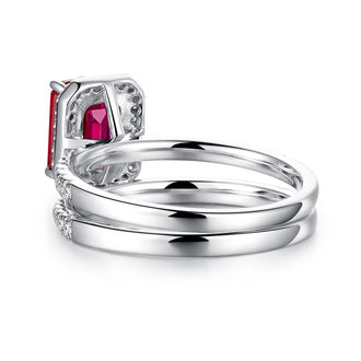 2 CT. Emerald Cut Lab Grown Ruby Ring Bridal Set In Sterling Silver - MSBLUE Jewelry