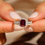 2 CT. Emerald Cut Lab Grown Ruby Ring Bridal Set In Sterling Silver