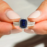 2 CT. Emerald Cut Lab Grown Sapphire Ring Bridal Set In Sterling Silver