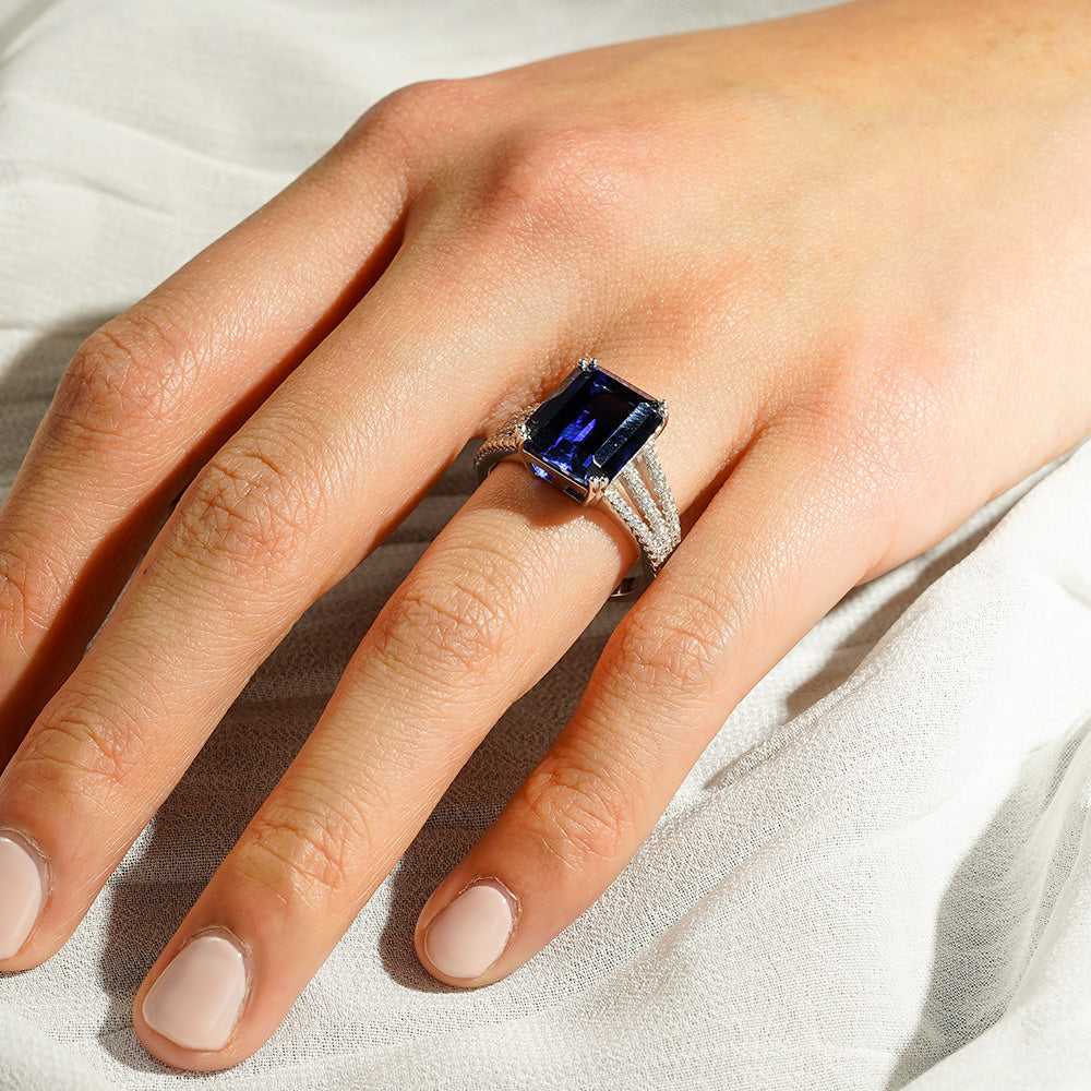 7.5 CT. Three Split-Band Lab Grown Sapphire Gemstone Ring