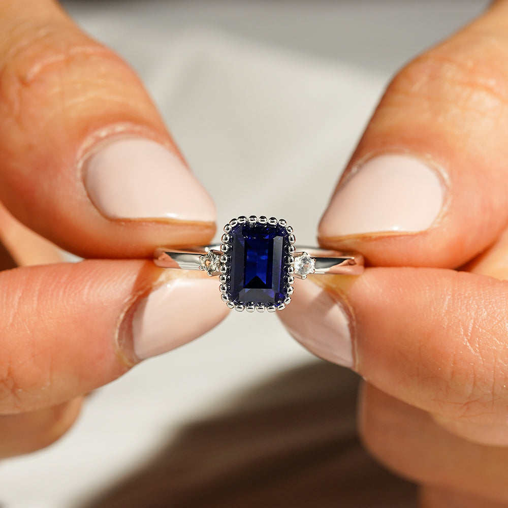 2 CT. Unique Design Three Stone Lab Grown Sapphire Gemstone Ring