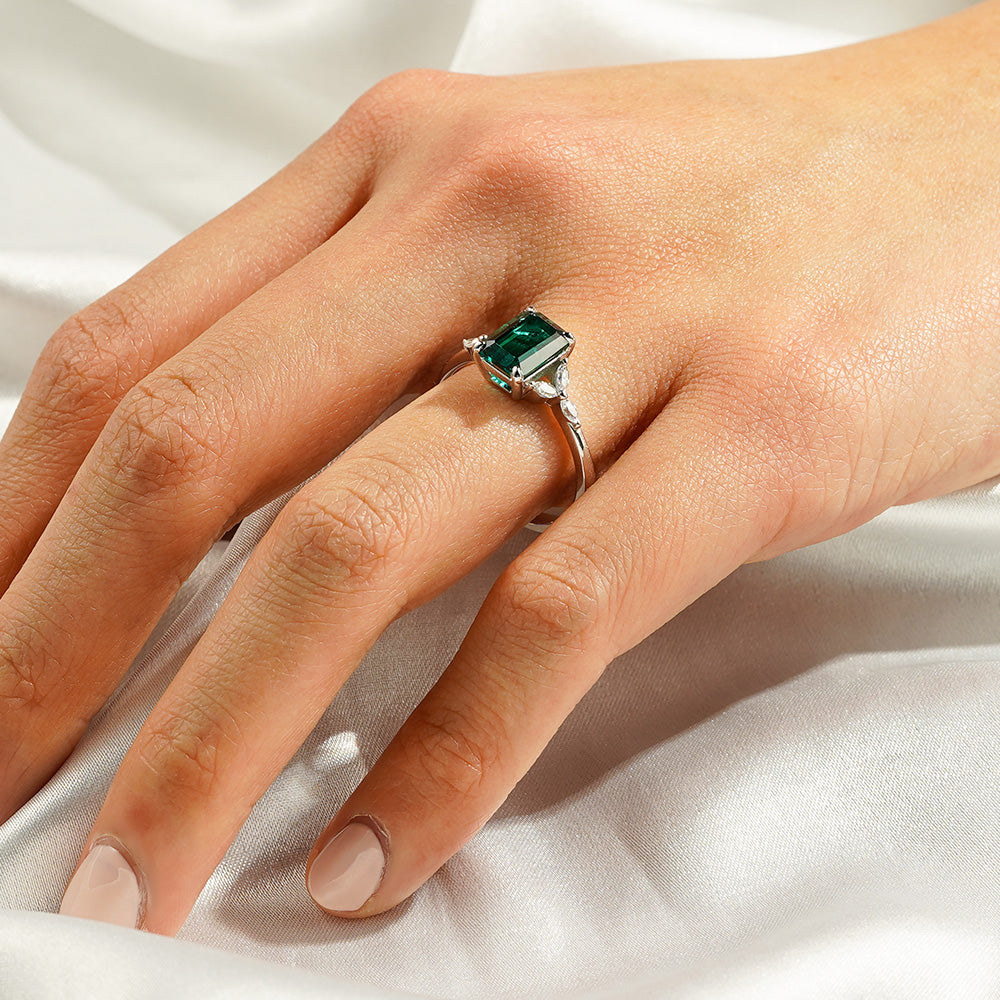 2 CT. Petite Emerald Cut Lab Grown Emerald Gemstone Ring