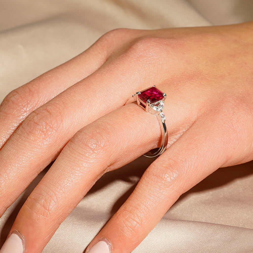 2 CT. Petite Emerald Cut Lab Grown Ruby Gemstone Ring