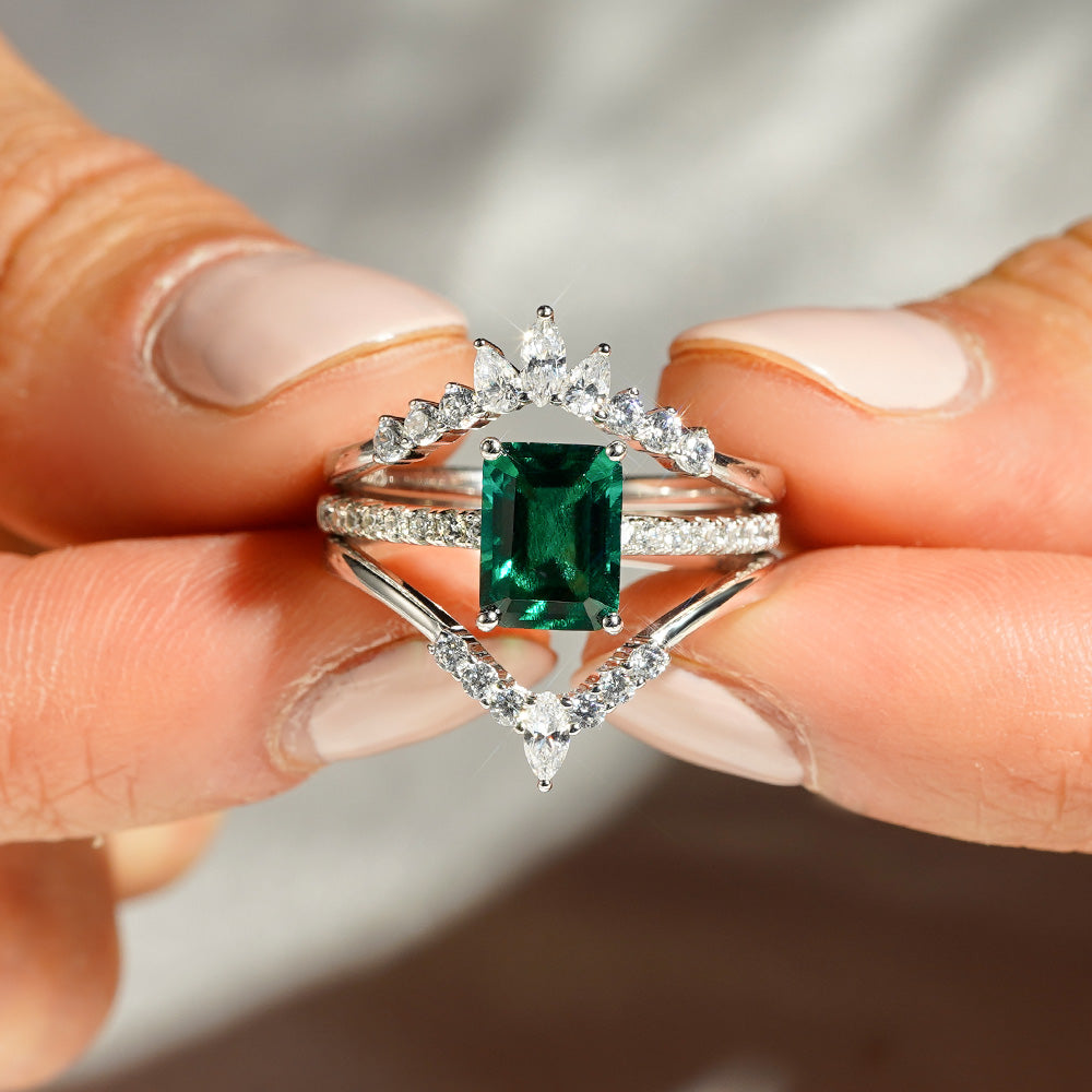 2 CT. Unique Design Lab Grown Emerald Bridal Sets