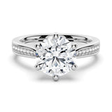 3 CT. Six Prongs Moissanite Engagement Ring With Tapered Pavé Band