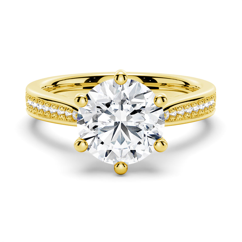 Six Prongs Moissanite Engagement Ring With Tapered Pavé Band
