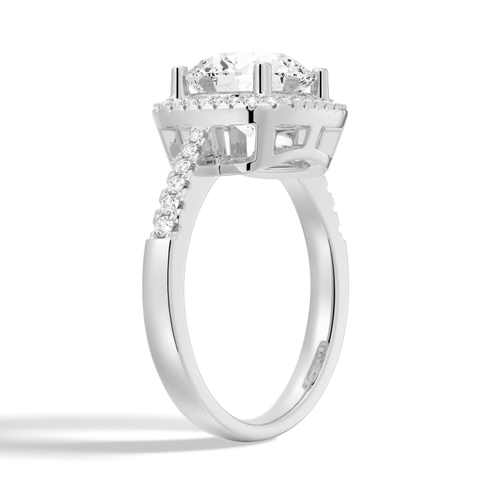 3 CT. Four Prongs Pavé Halo Moissanite Engagement Ring