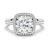 Four Prong Pavé Halo Engagement Ring With Graduated Band