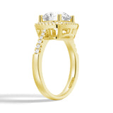 Four Prongs Pavé Halo Moissanite Engagement Ring