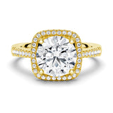 Four Prong Pavé Halo Engagement Ring With Graduated Band