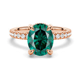 2 CT. Micropavé Oval Green Moissanite Engagement Ring With Hidden Halo in Rose Gold