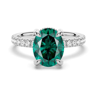 2 CT. Micropavé Oval Green Moissanite Engagement Ring With Hidden Halo - MSBLUE Jewelry