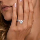 Micropavé Oval Hidden Halo Moissanite Ring Set with Matching Wedding Band