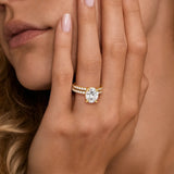 Micropavé Oval Hidden Halo Moissanite Ring Set with Matching Wedding Band