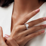 Round Cut Moissanite Ring Set with Matching Wedding Band