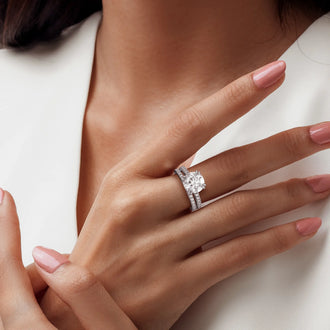 Round Cut Moissanite Ring Set with Matching Wedding Band