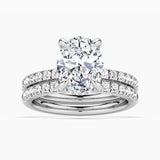 Micropavé Oval Hidden Halo Moissanite Ring Set with Matching Wedding Band