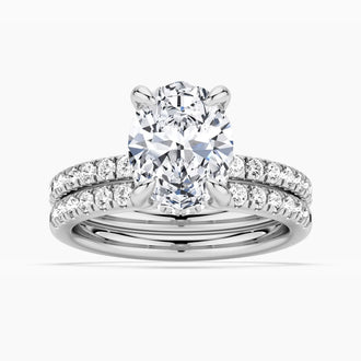 Micropavé Oval Hidden Halo Moissanite Ring Set with Matching Wedding Band