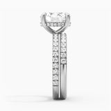 Micropavé Oval Hidden Halo Moissanite Ring Set with Matching Wedding Band