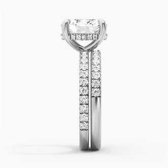 Micropavé Oval Hidden Halo Moissanite Ring Set with Matching Wedding Band