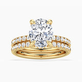 Micropavé Oval Hidden Halo Moissanite Ring Set with Matching Wedding Band