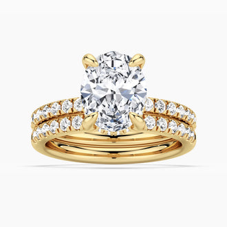 Micropavé Oval Hidden Halo Moissanite Ring Set with Matching Wedding Band