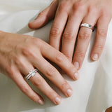 Micropavé Oval Hidden Halo Moissanite Couple's Ring Set with Men's Wedding Band