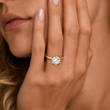 Six Prong Solitaire Moissanite Engagement Ring With Hidden Halo