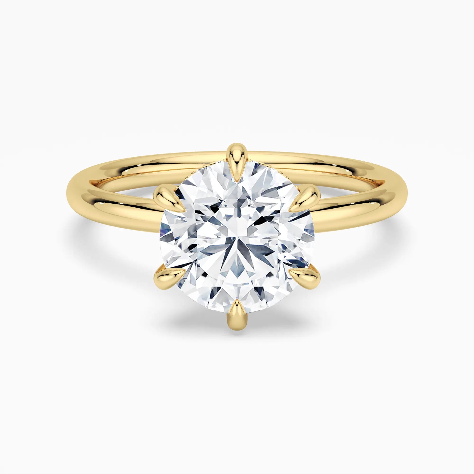 Six Prong Solitaire Moissanite Engagement Ring With Hidden Halo