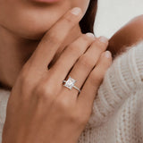 Four Prong Radiant Solitaire Moissanite Engagement Ring With Hidden Halo