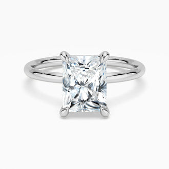 Four Prong Radiant Solitaire Moissanite Engagement Ring With Hidden Halo