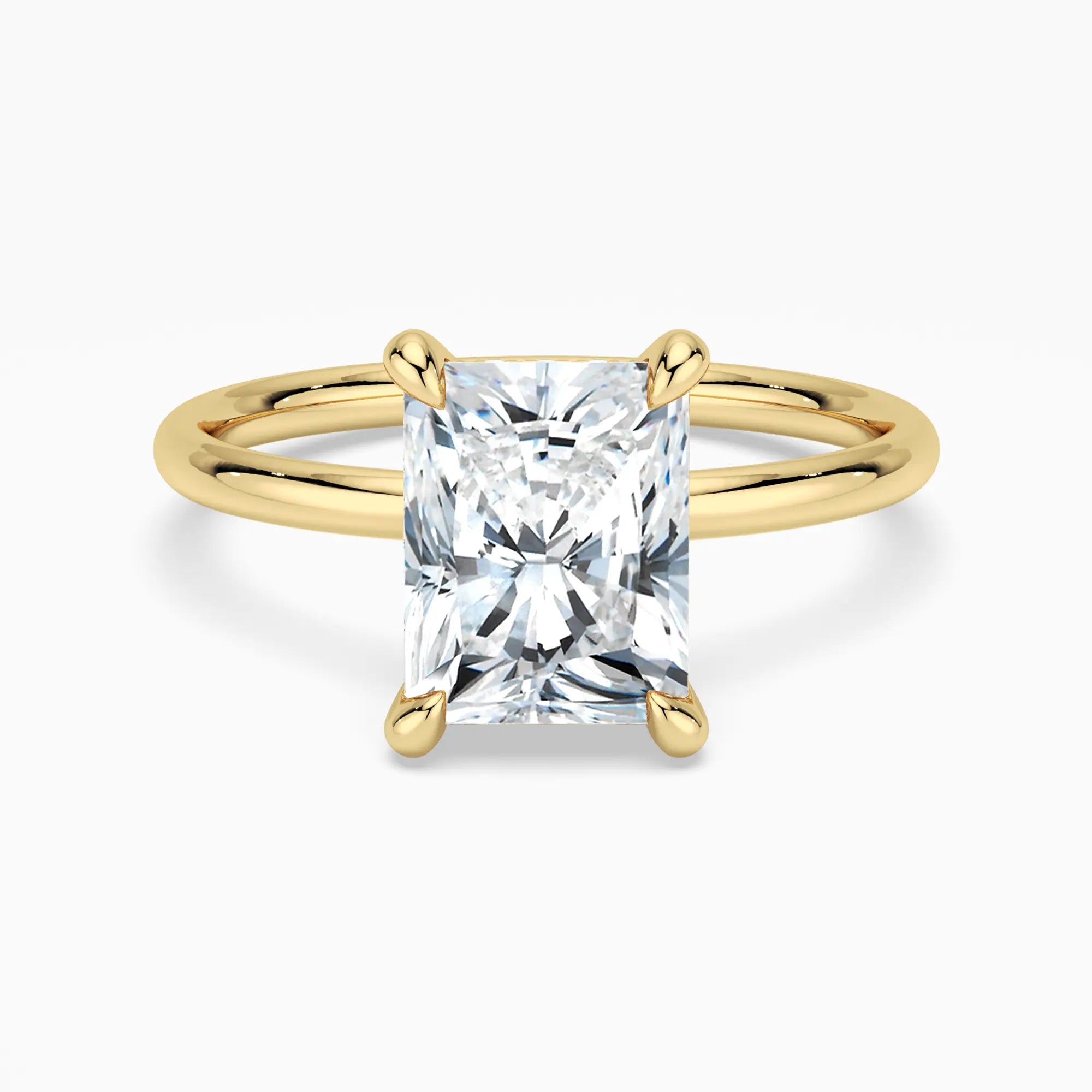 Four Prong Radiant Solitaire Moissanite Engagement Ring With Hidden Halo