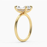 Four Prong Radiant Solitaire Moissanite Engagement Ring With Hidden Halo