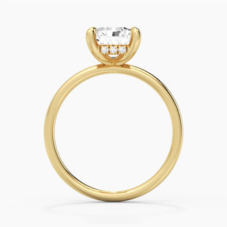 Four Prong Radiant Solitaire Moissanite Engagement Ring With Hidden Halo