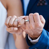 Four Prong Radiant Cut Hidden Halo Moissanite Couple's Ring Set with Men's Wedding Band