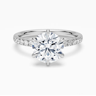 Petite Six Prong Micropavé Moissanite Engagement Ring With Hidden Halo