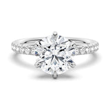 3 CT. Petite Six-Prong Micropavé Moissanite Engagement Ring With Hidden Halo