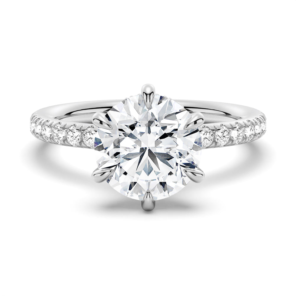 Petite Six-Prong Micropavé Moissanite Engagement Ring With Hidden Halo