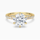 Petite Six Prong Micropavé Moissanite Engagement Ring With Hidden Halo