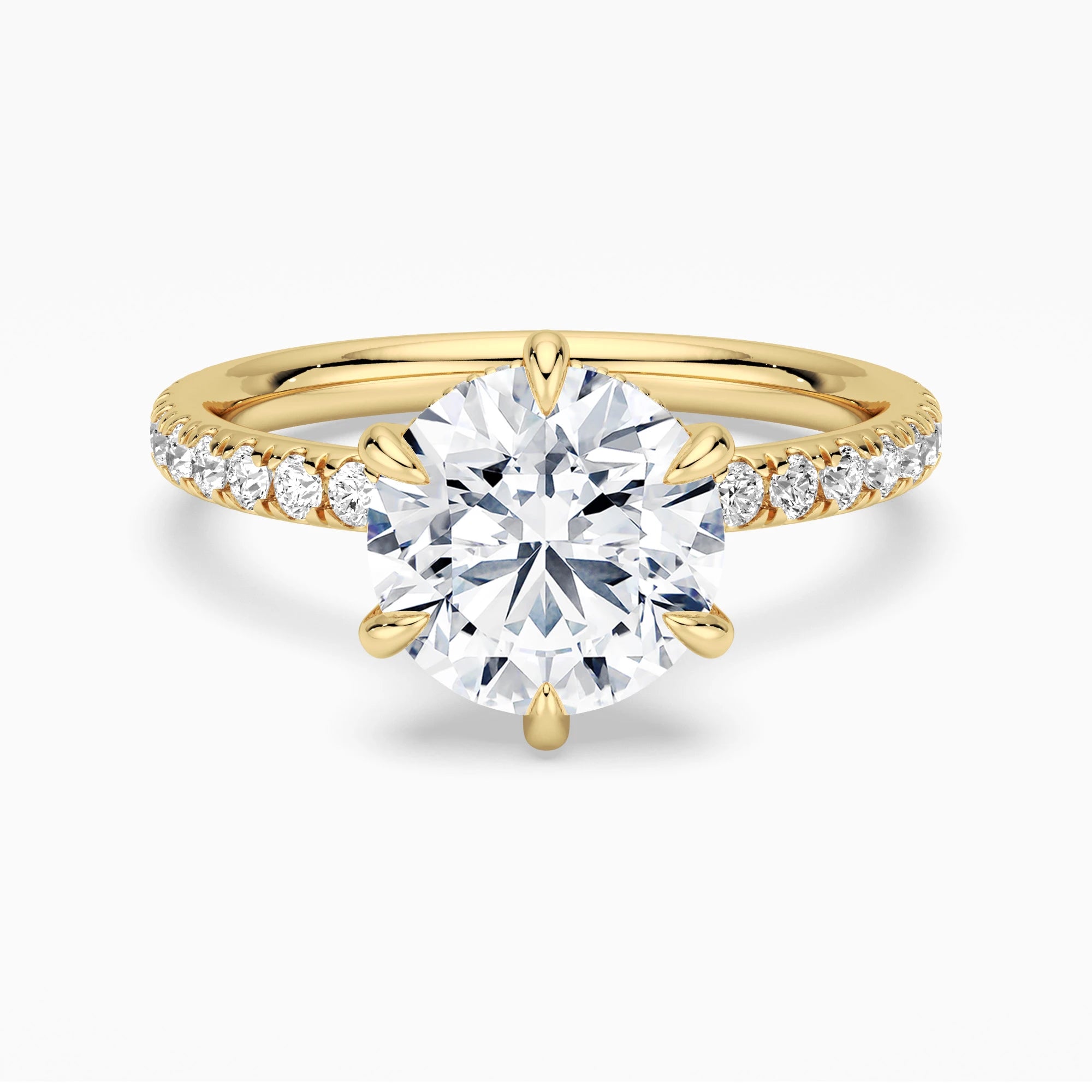Petite Six Prong Micropavé Moissanite Engagement Ring With Hidden Halo