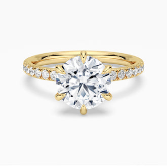 Petite Six Prong Micropavé Moissanite Engagement Ring With Hidden Halo