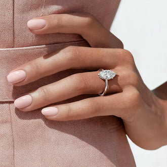 Petite Marquise Solitaire Moissanite Engagement Ring With Hidden Halo