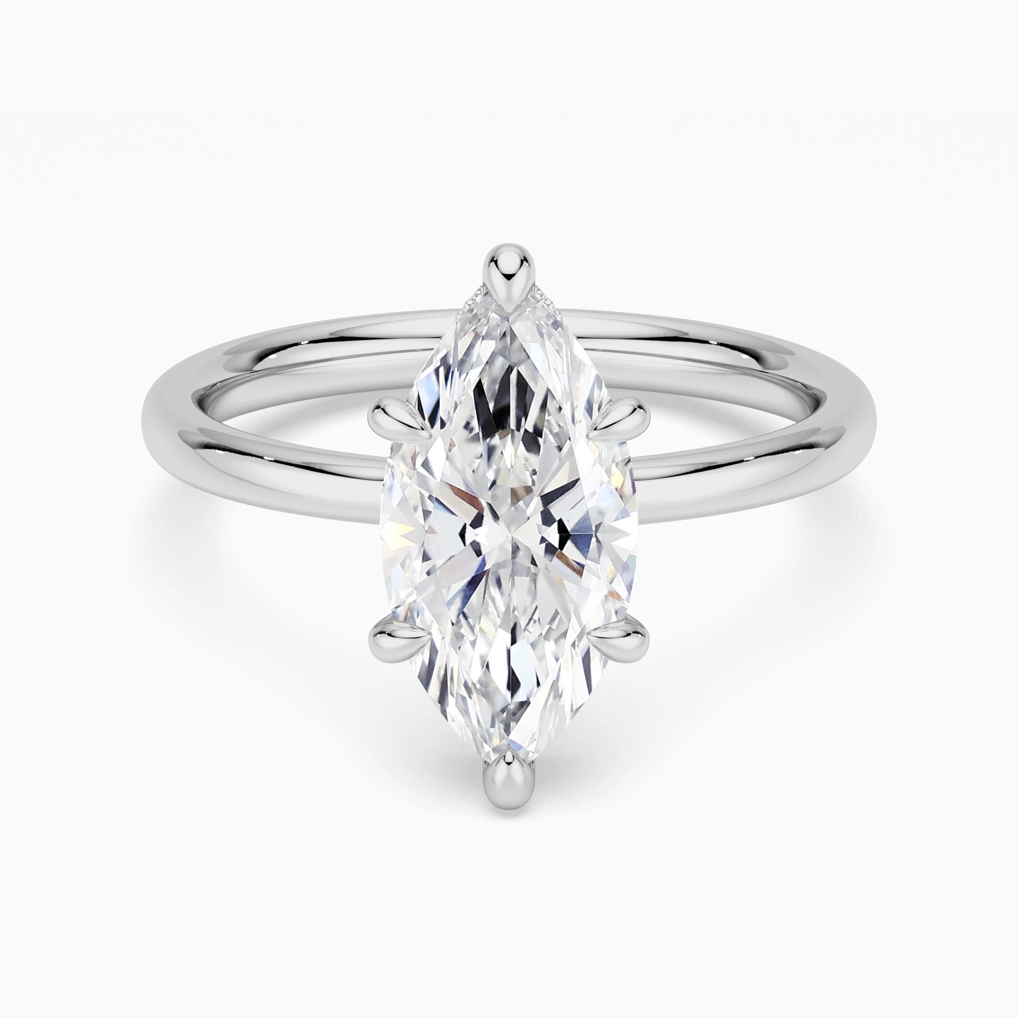 Petite Marquise Solitaire Moissanite Engagement Ring With Hidden Halo