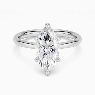 Petite Marquise Solitaire Moissanite Engagement Ring With Hidden Halo
