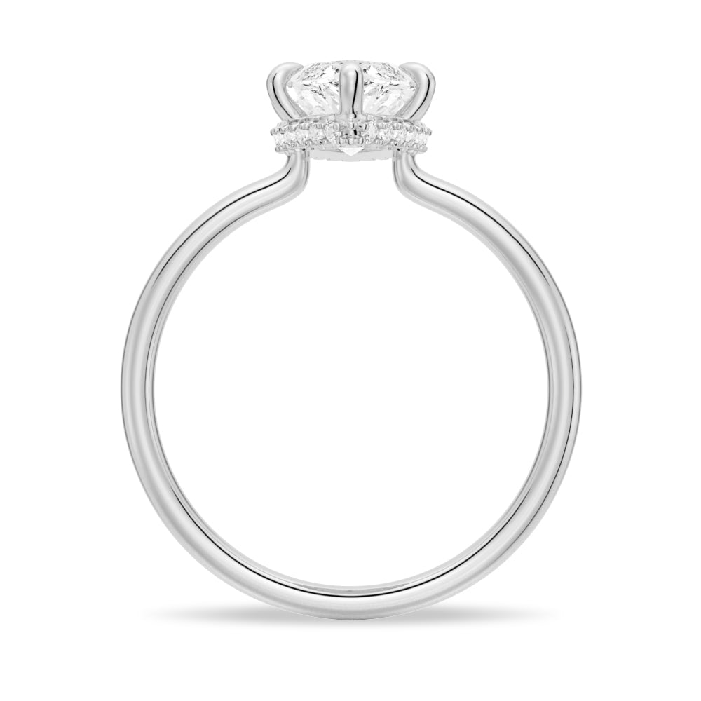 Petite Marquise Solitaire Moissanite Engagement Ring With Hidden Halo